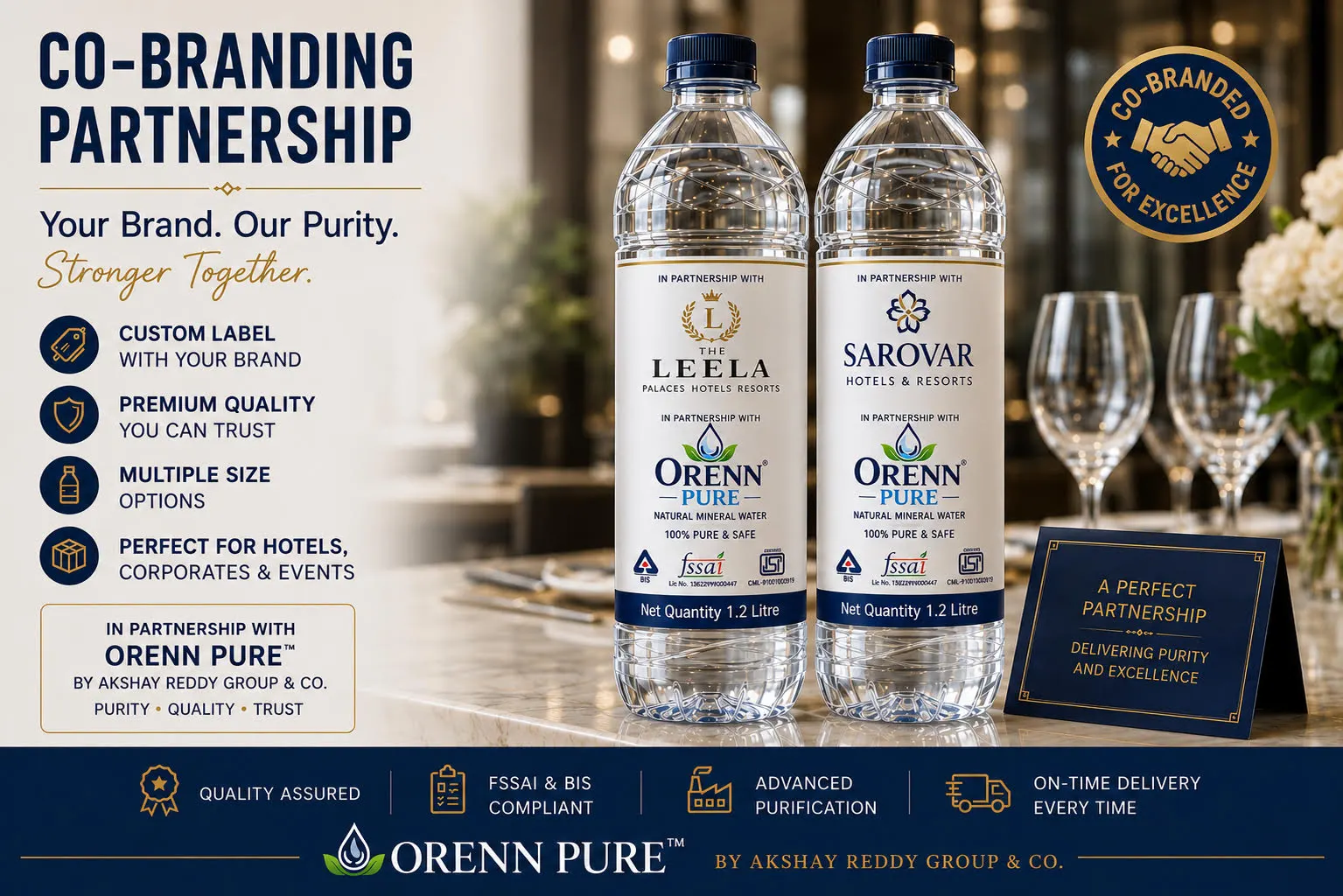 Orenn Pure Co-Branding Partnership — Custom Bottled Water for Hotels and Corporates