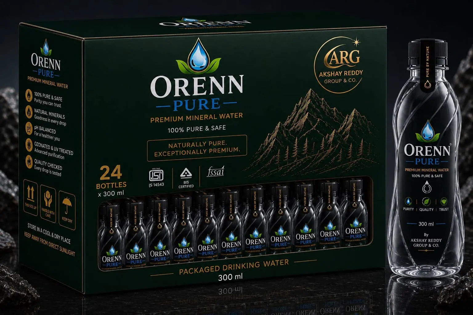 ORENN PURE Premium Mineral Water – 300 ml (Rpet Bottle Pack of 24)