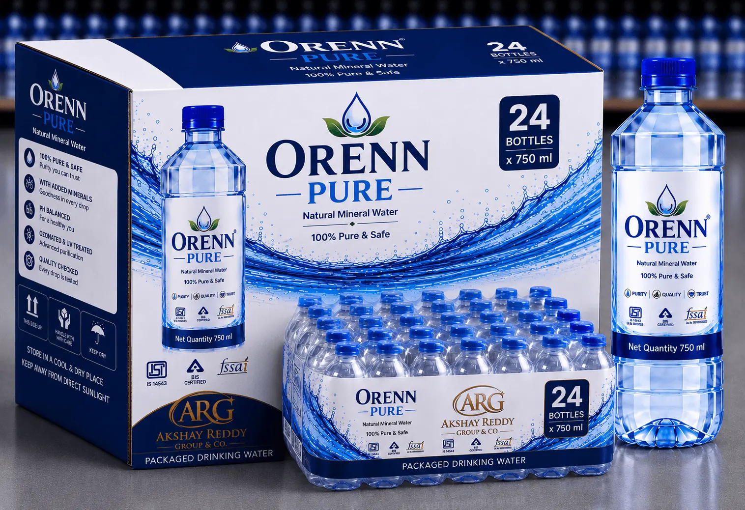 ORENN PURE Natural Mineral Water 750 ml (Pack of 24)
